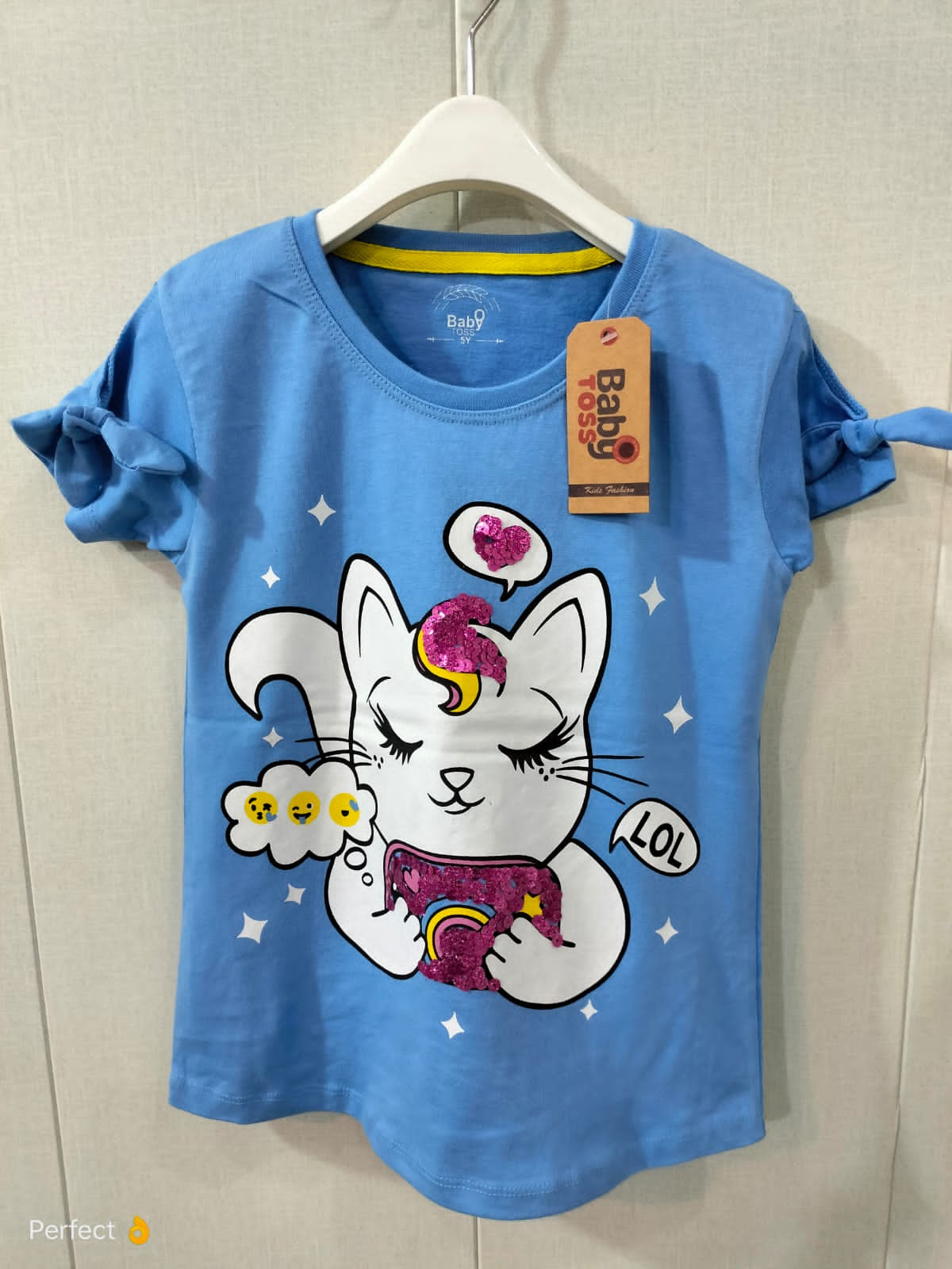 BABY TOSS SEQUIN KITTY GRAPHICS T-SHIRT