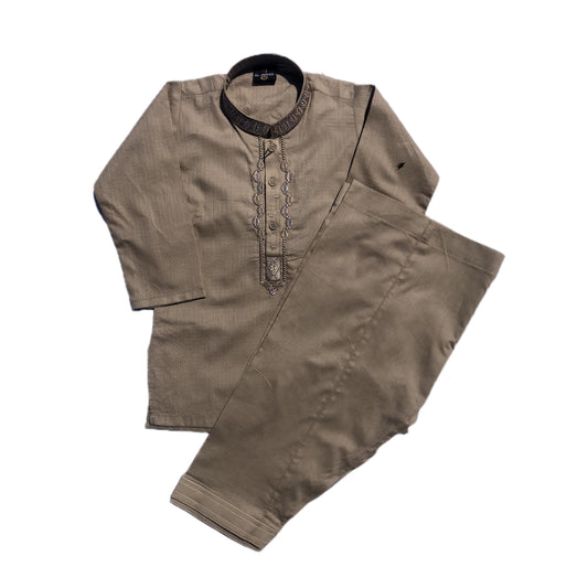 OLIVE EMBROIDERED KURTA & SHALWAR