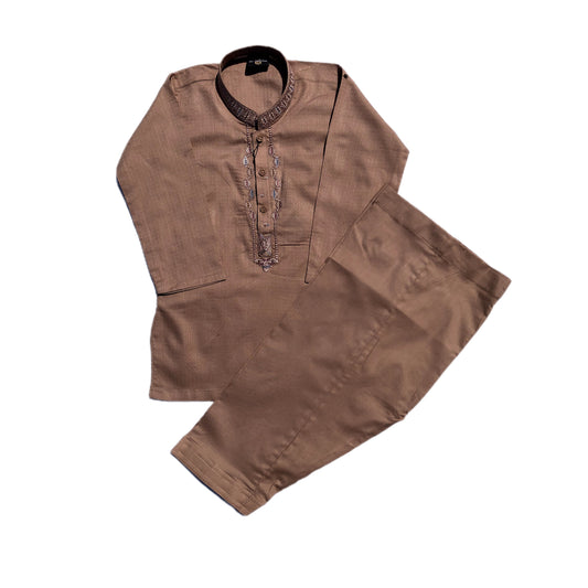 BROWN EMBROIDERED KURTA & SHALWAR